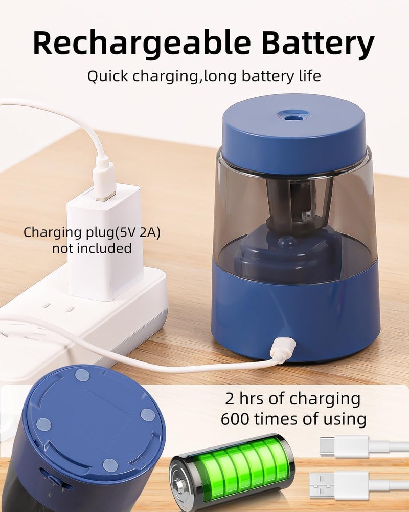 Zmol Electric Rechargeable Pencil Sharpener, Automatic Pencil Sharpeners Kids, Battery Pencil Sharpeners for Colored Pencils, Auto Stop, Suitable for No.2(6-8mm), Classroom/Home Blue - Image 5